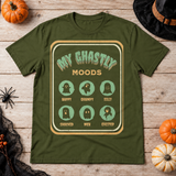 My Ghastly Moods - Humor Ghost T-Shirt – Skull & Reaper Gothic Graphic Graphic Tee - Color: military green