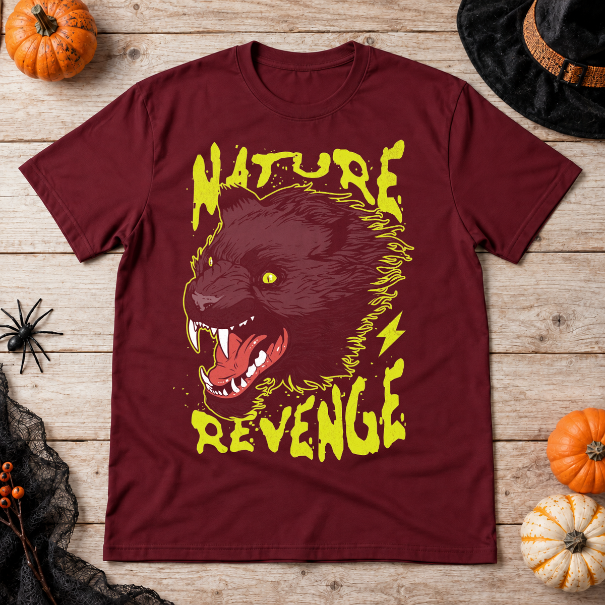 Nature Revenge T-Shirt – Dark Editorial Graphic Design Graphic Tee - Color: maroon