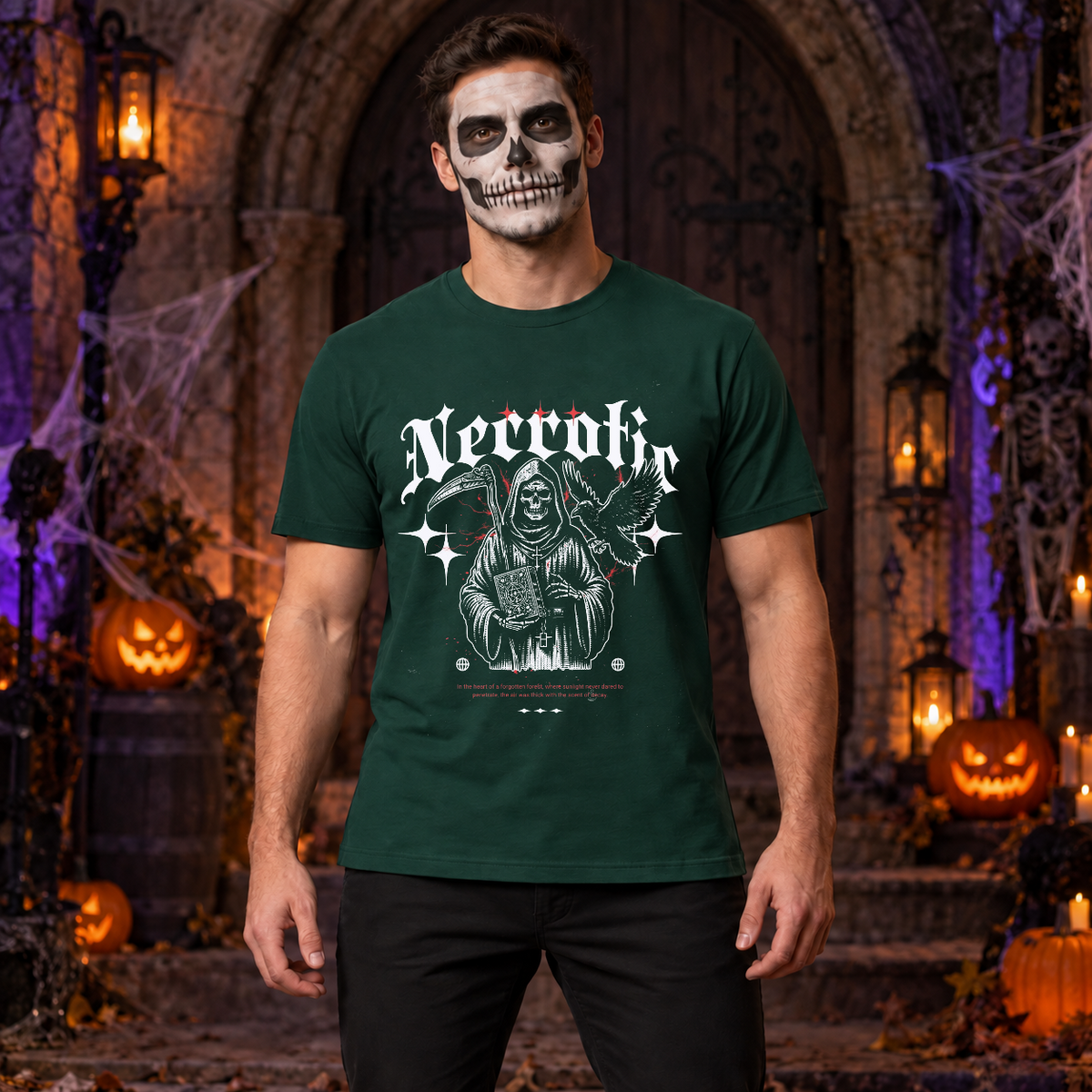 Necrotic T-Shirt – Dark Editorial Graphic Design Graphic Tee - Color: forest green