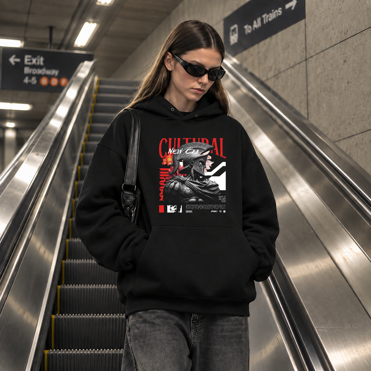 New Cultural Descent Warrior Hoodie – Gothic Streetwear Poster Graphic Hoodie - Color: black