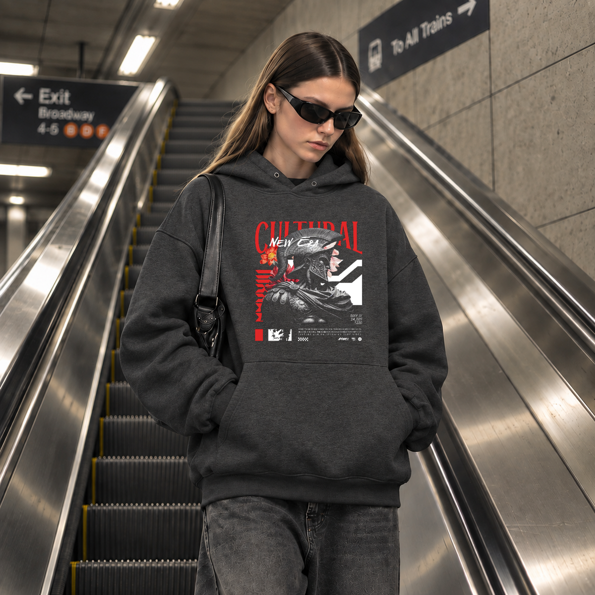 New Cultural Descent Warrior Hoodie – Gothic Streetwear Poster Graphic Hoodie - Color: dark heather