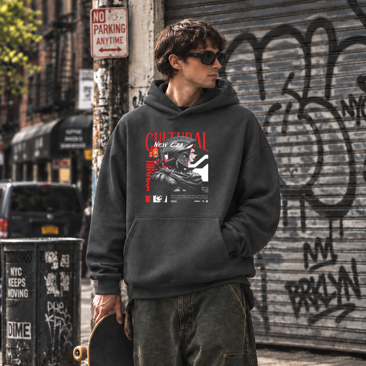New Cultural Descent Warrior Hoodie – Gothic Streetwear Poster Graphic Hoodie - Color: dark heather