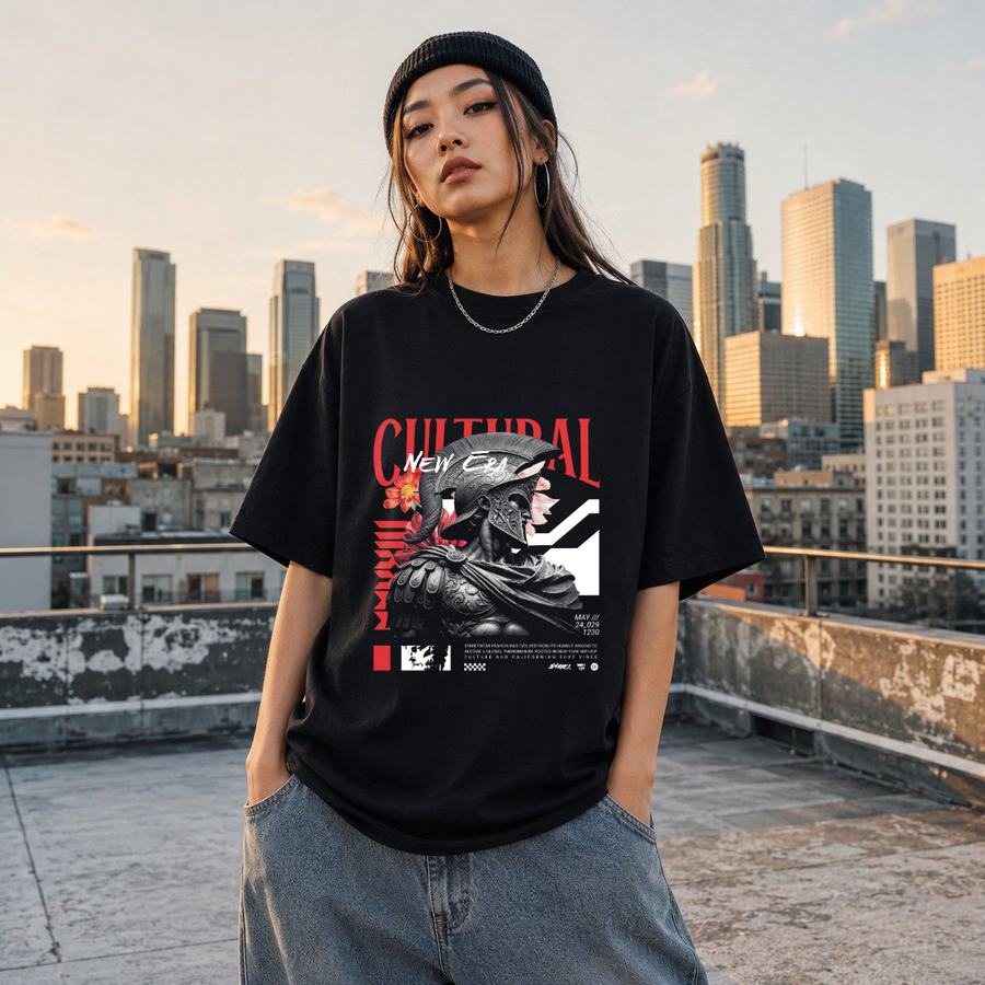 New Cultural Descent Warrior T-Shirt – Gothic Streetwear Poster Graphic Tee - Color: Black