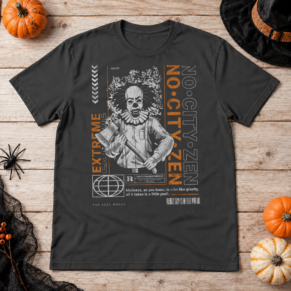 No City Zen Streetwear - Killer Clown T-Shirt – Punk Rock Streetwear Graphic Graphic Tee - Color: charcoal