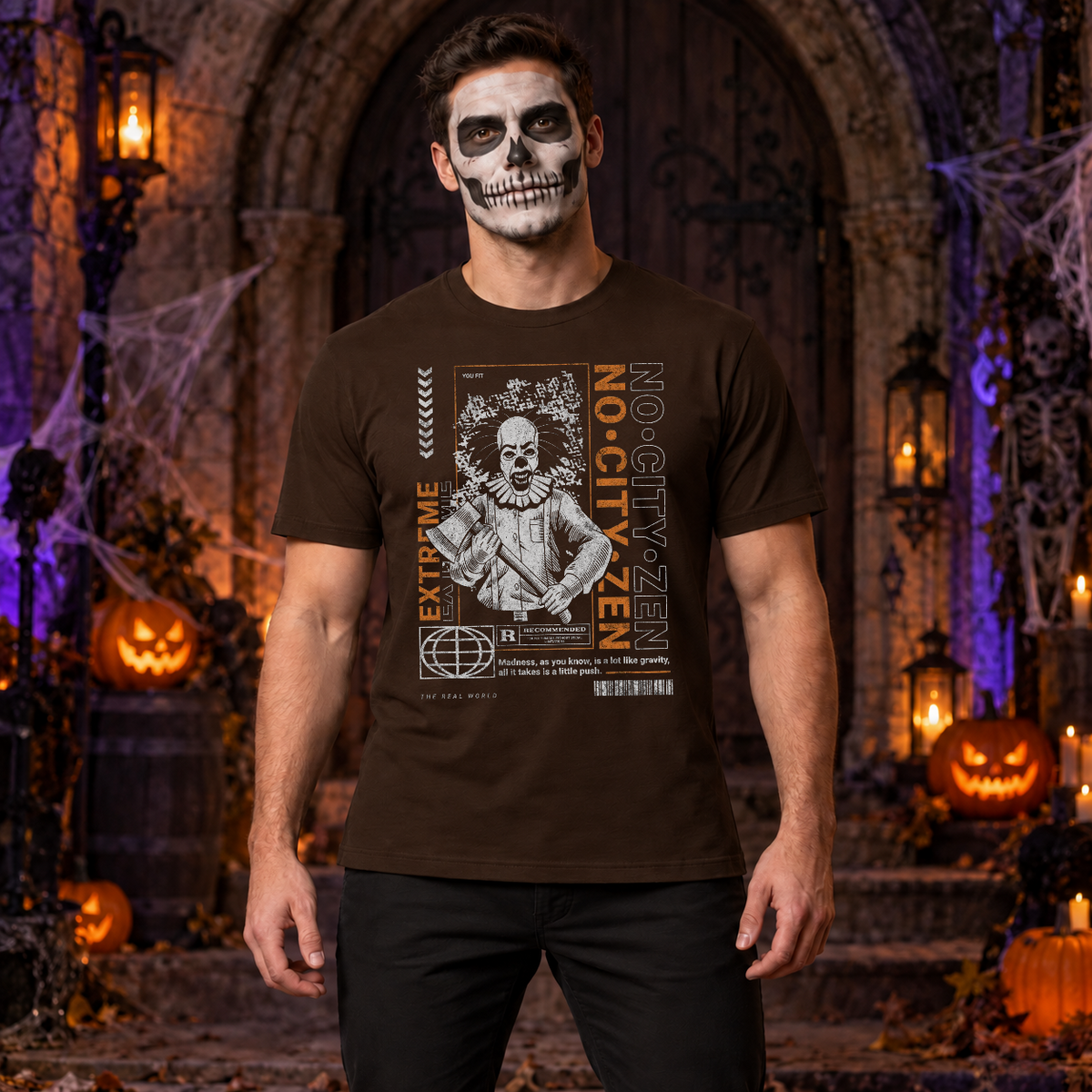 No City Zen Streetwear - Killer Clown T-Shirt – Punk Rock Streetwear Graphic Graphic Tee - Color: chocolate