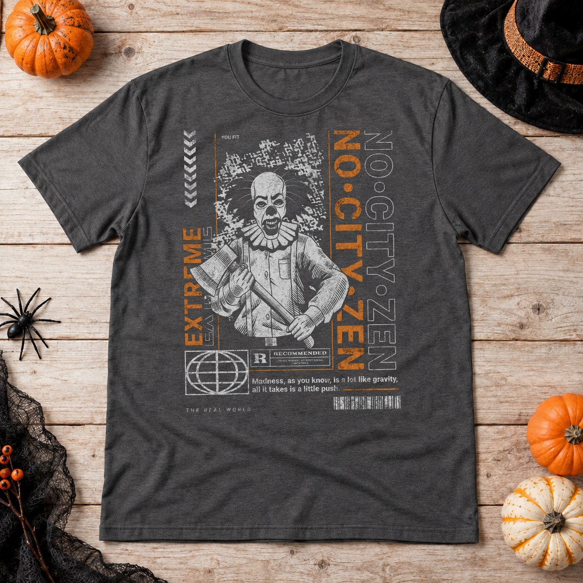No City Zen Streetwear - Killer Clown T-Shirt – Punk Rock Streetwear Graphic Graphic Tee - Color: dark heather