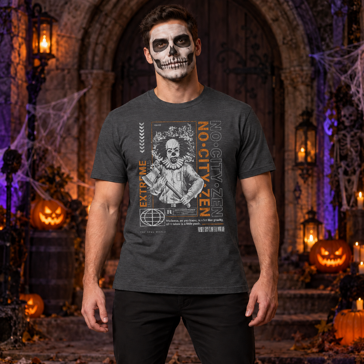 No City Zen Streetwear - Killer Clown T-Shirt – Punk Rock Streetwear Graphic Graphic Tee - Color: dark heather