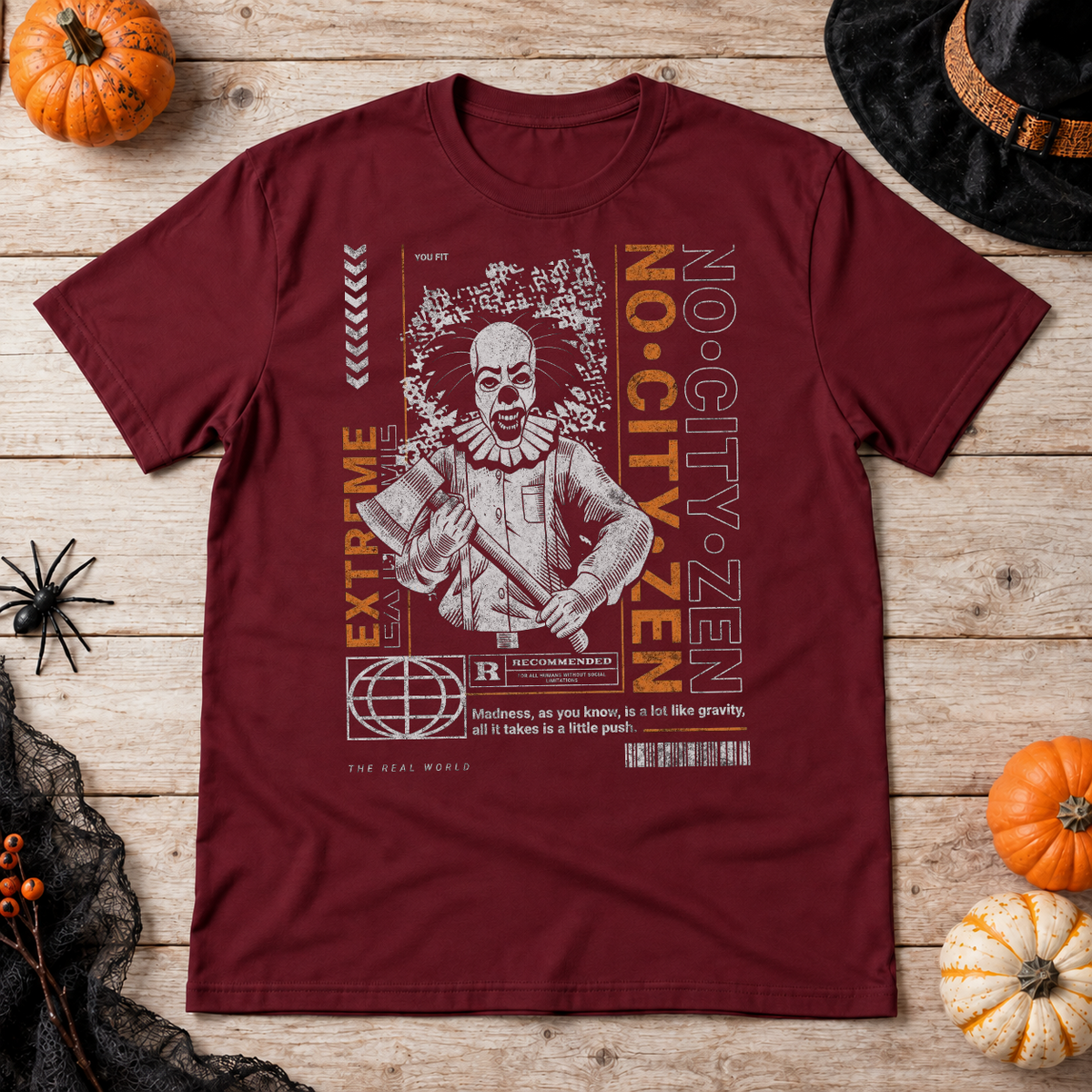 No City Zen Streetwear - Killer Clown T-Shirt – Punk Rock Streetwear Graphic Graphic Tee - Color: maroon