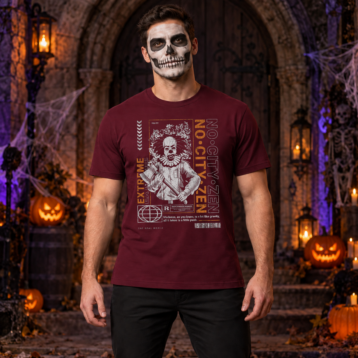 No City Zen Streetwear - Killer Clown T-Shirt – Punk Rock Streetwear Graphic Graphic Tee - Color: maroon