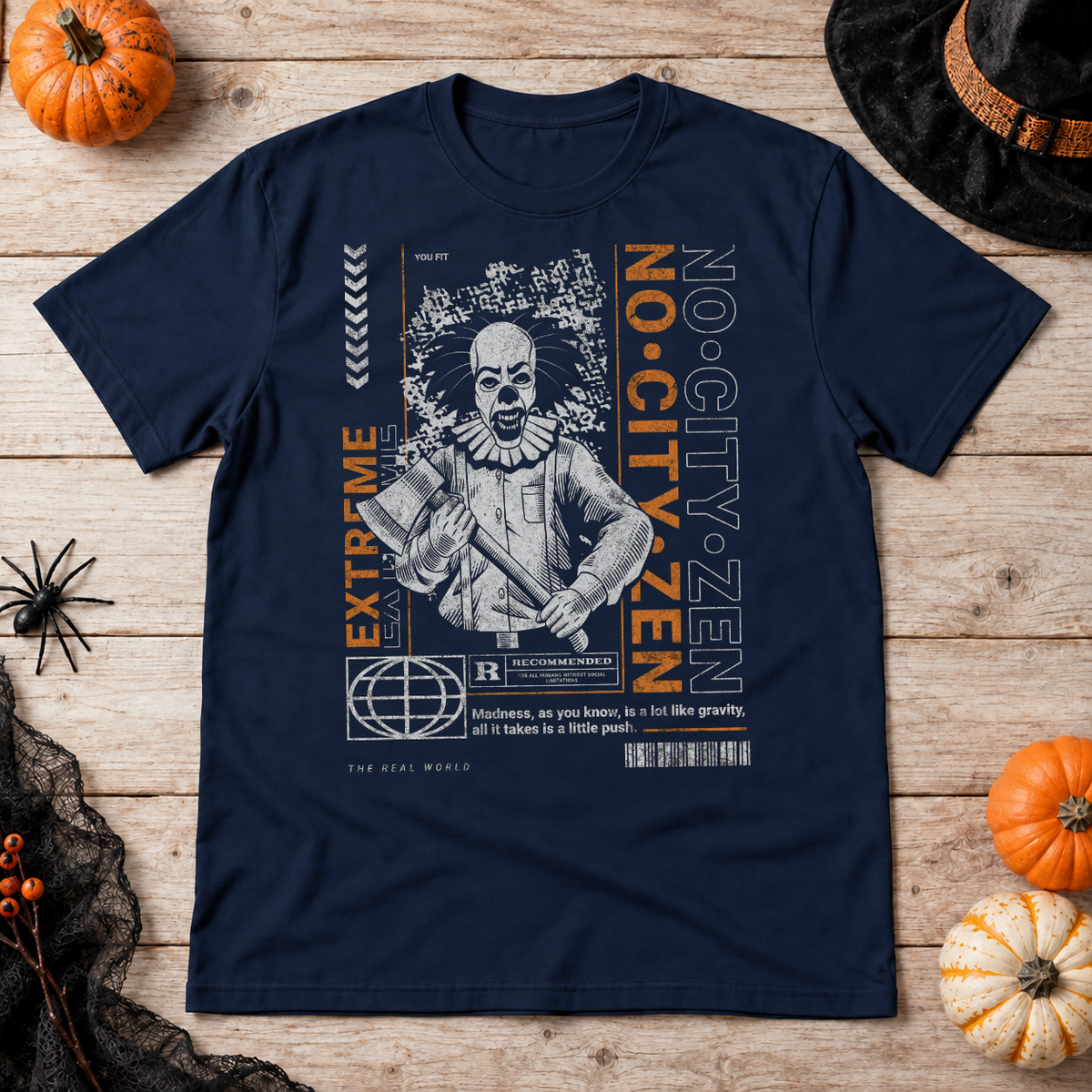 No City Zen Streetwear - Killer Clown T-Shirt – Punk Rock Streetwear Graphic Graphic Tee - Color: navy