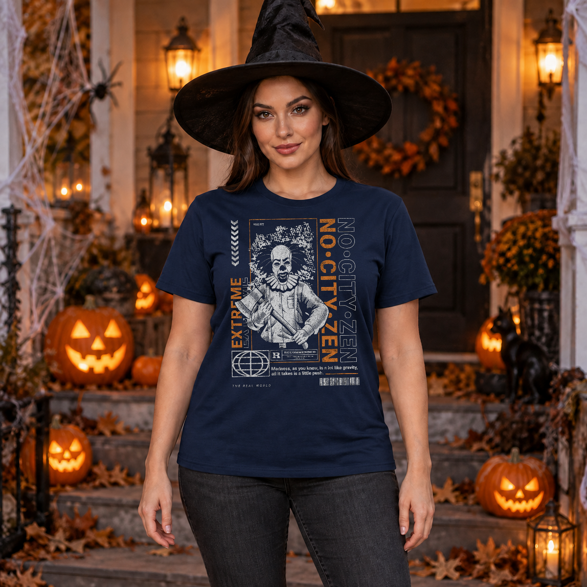No City Zen Streetwear - Killer Clown T-Shirt – Punk Rock Streetwear Graphic Graphic Tee - Color: navy