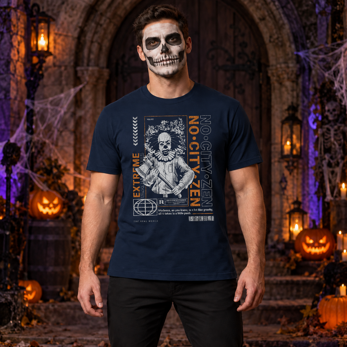 No City Zen Streetwear - Killer Clown T-Shirt – Punk Rock Streetwear Graphic Graphic Tee - Color: navy
