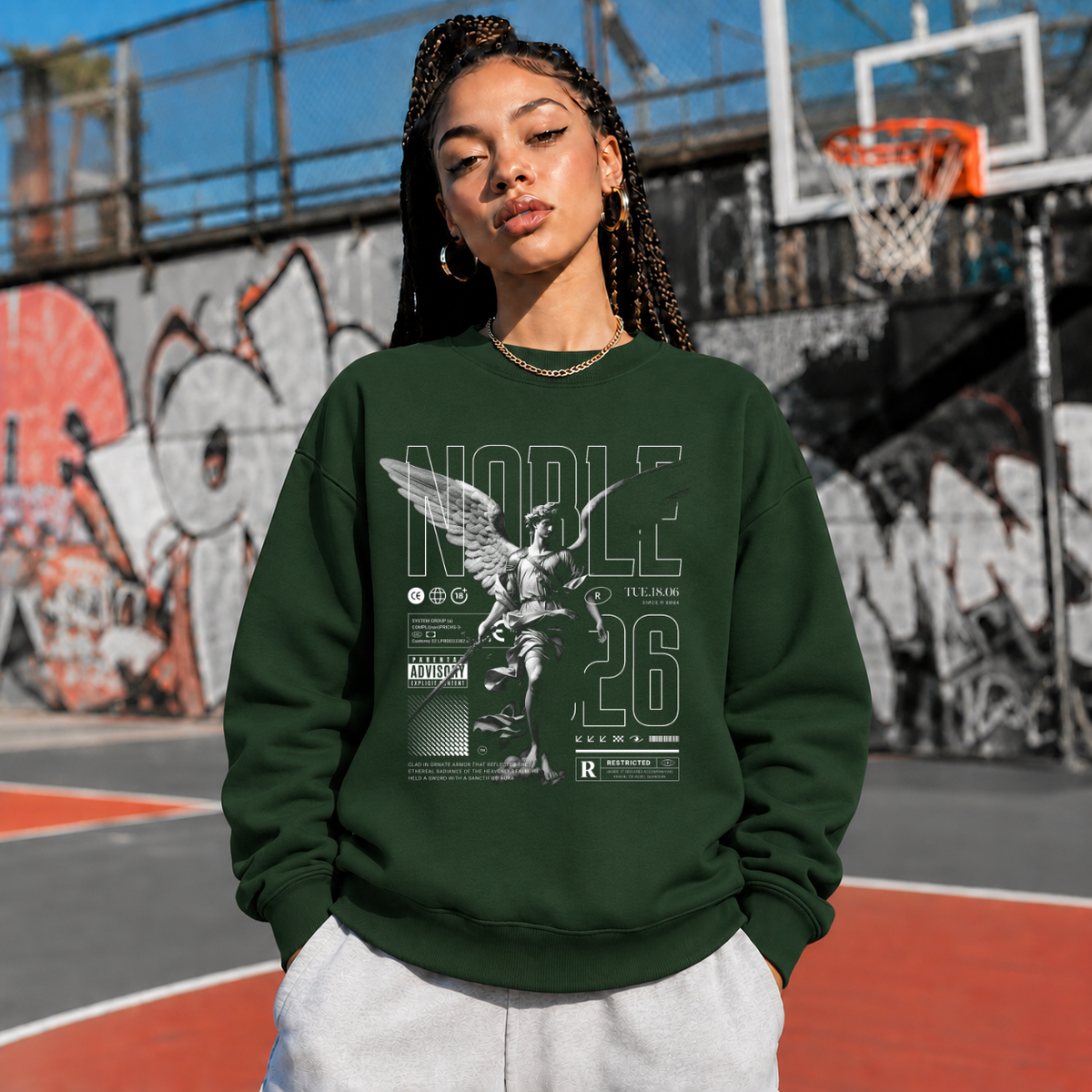Noble Sword Angel T-Shirt – Dark Editorial / Gothic Streetwear Tee - Color: forest green