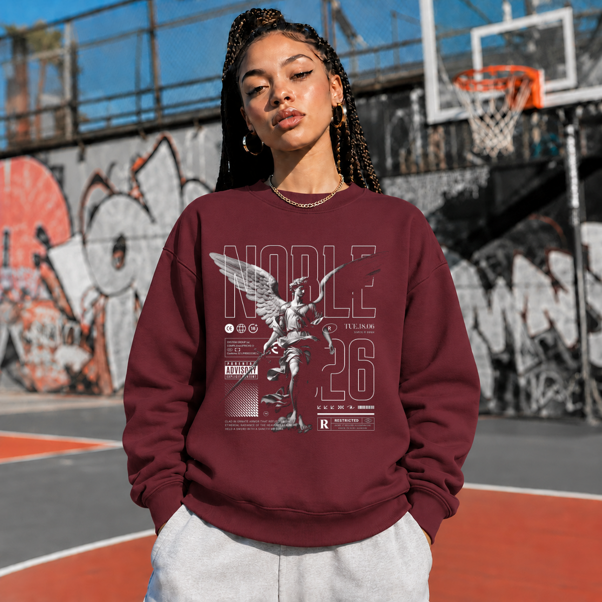 Noble Sword Angel T-Shirt – Dark Editorial / Gothic Streetwear Tee - Color: maroon
