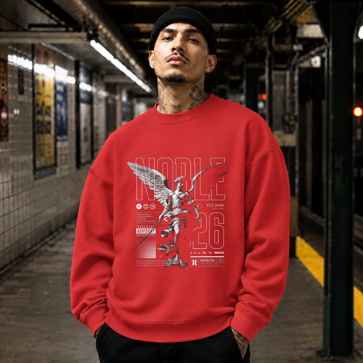 Noble Sword Angel T-Shirt – Dark Editorial / Gothic Streetwear Tee - Color: red