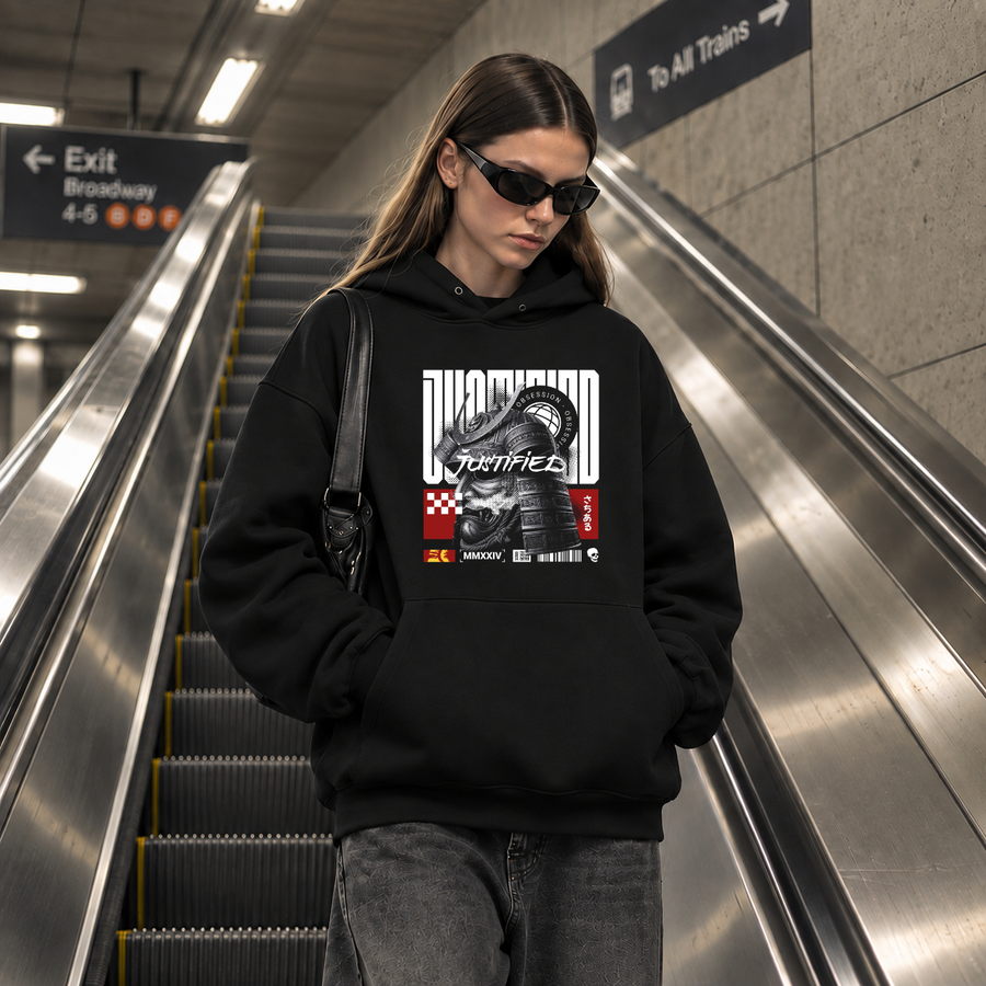 Obsession Justified Robot Armor Hoodie – Contemporary Gothic Graphic Design Hoodie - Color: black