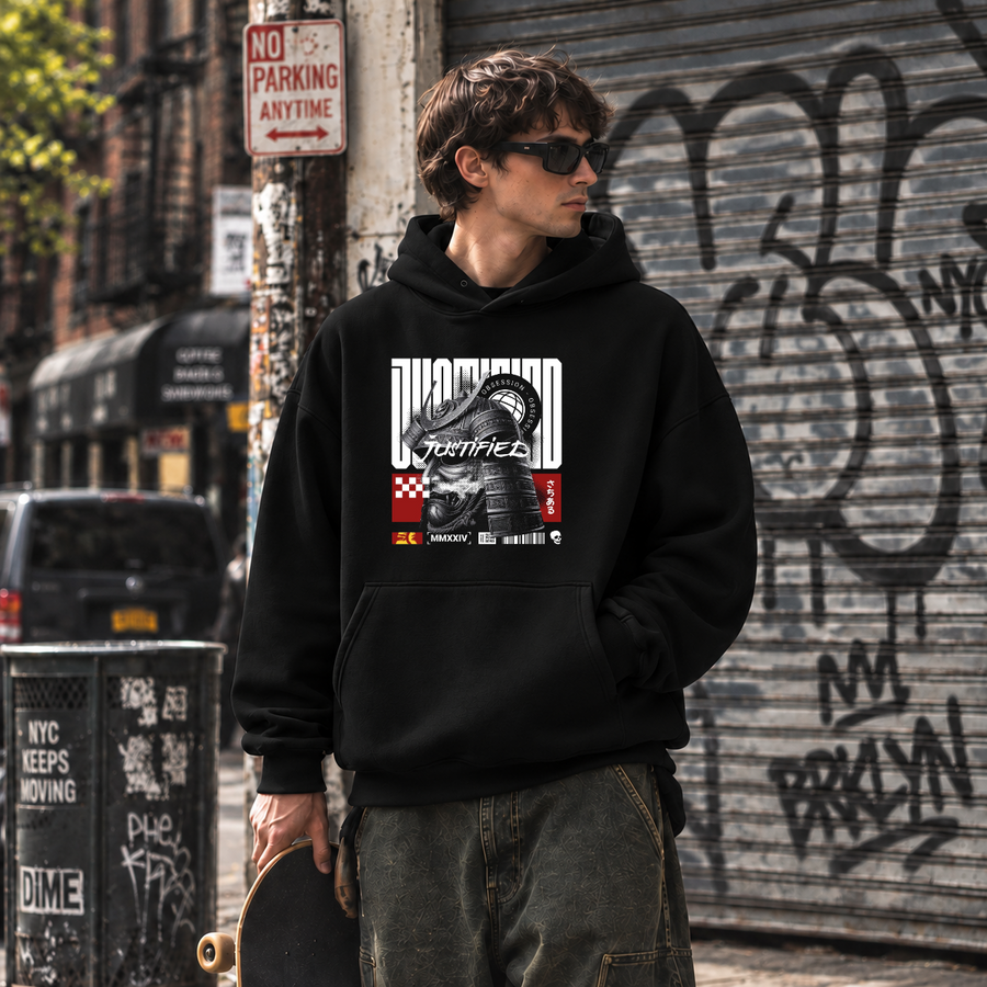 Obsession Justified Robot Armor Hoodie – Contemporary Gothic Graphic Design Hoodie - Color: black