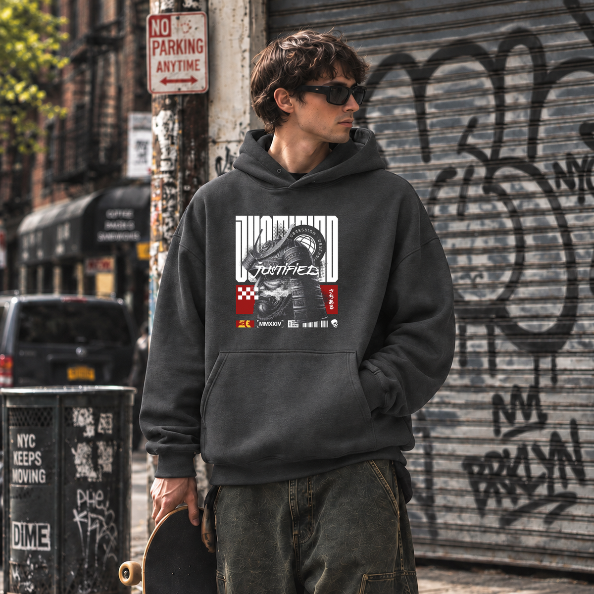 Obsession Justified Robot Armor Hoodie – Contemporary Gothic Graphic Design Hoodie - Color: dark heather