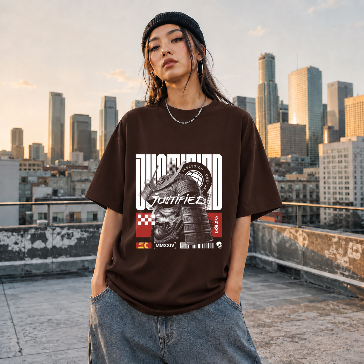 Obsession Justified Robot Armor T-Shirt – Contemporary Gothic Graphic Design Tee - Color: Dark Chocolate