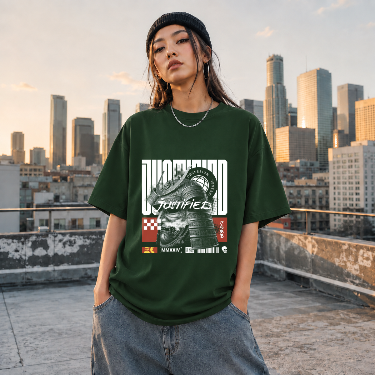Obsession Justified Robot Armor T-Shirt – Contemporary Gothic Graphic Design Tee - Color: Forest Green