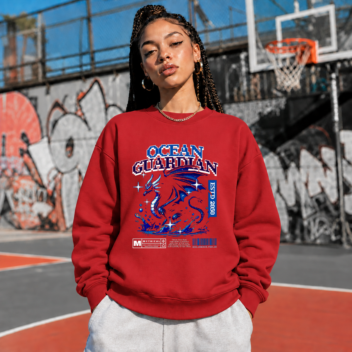 Ocean Guardian Dragon T-Shirt – Vintage Y2K / Acid Graphic Streetwear Tee - Color: red