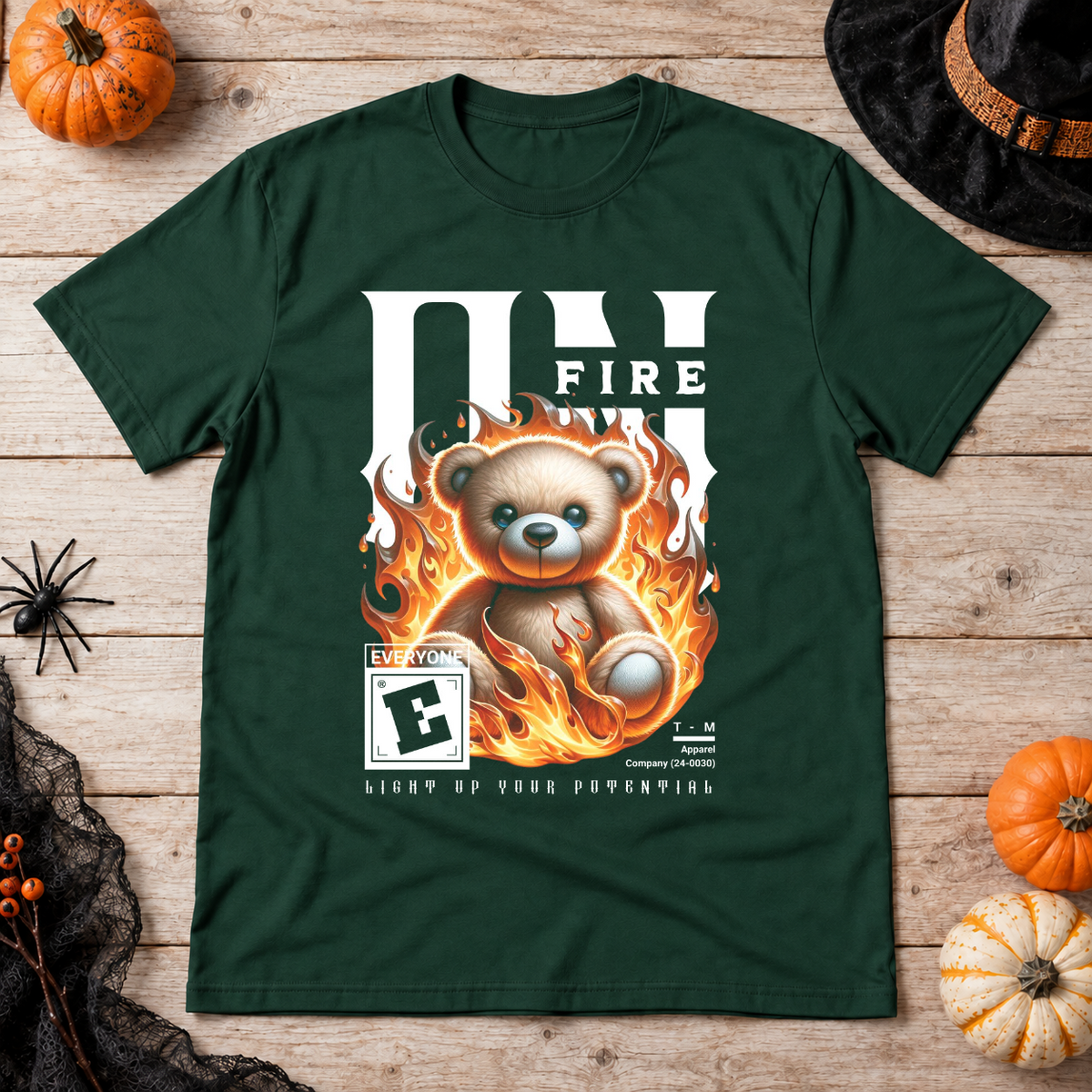 On Fire T-Shirt – Dark Editorial Graphic Design Graphic Tee - Color: forest green