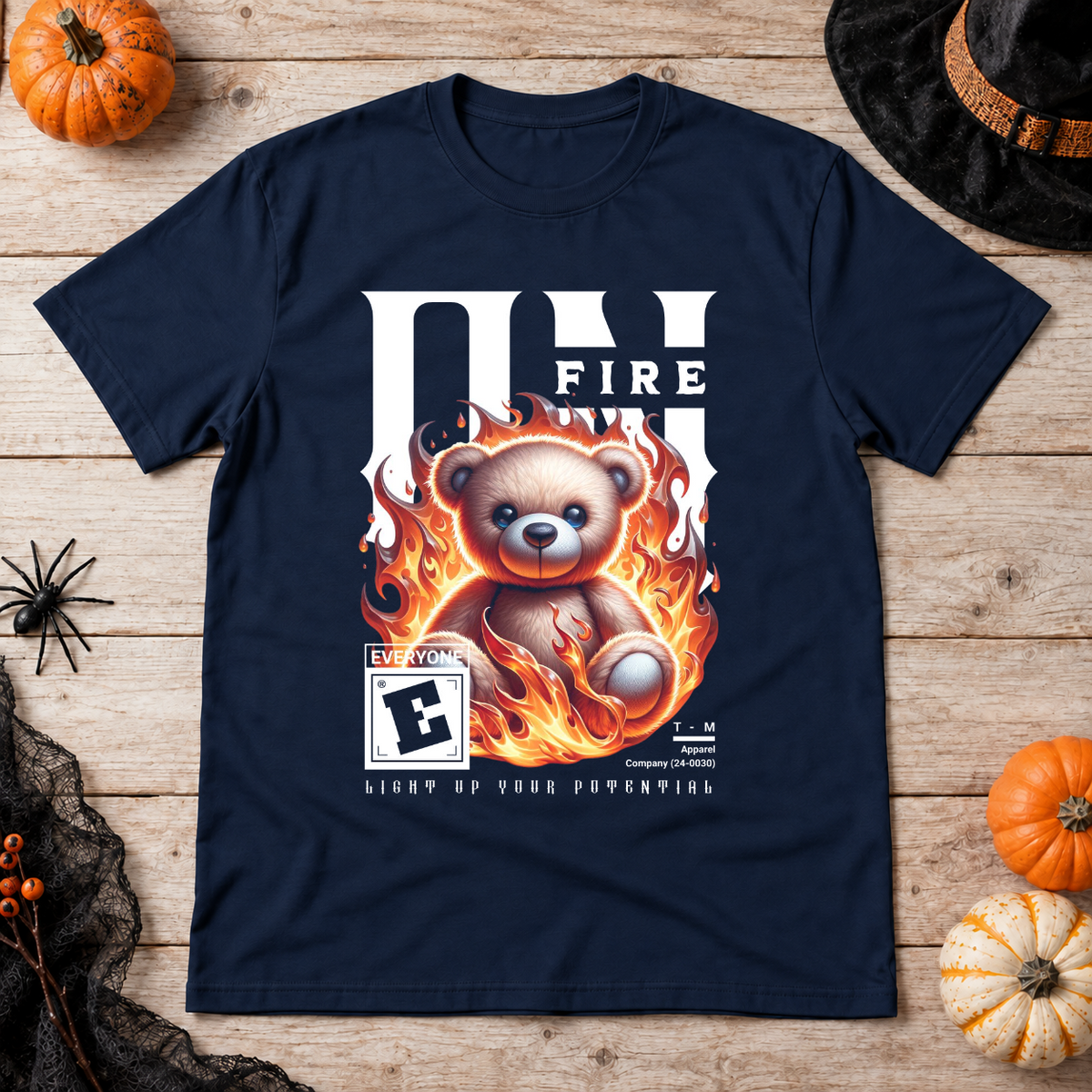 On Fire T-Shirt – Dark Editorial Graphic Design Graphic Tee - Color: navy