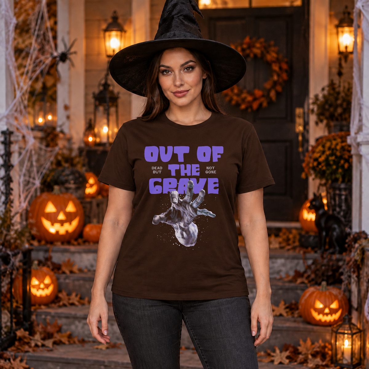 Out of The Grave T-Shirt – Dark Streetwear Graphic Design Graphic Tee - Color: chocolate