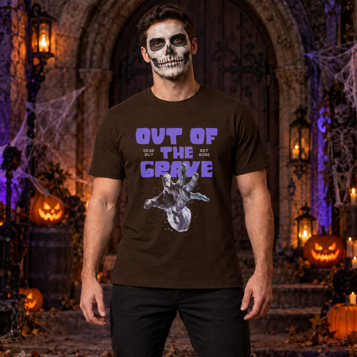 Out of The Grave T-Shirt – Dark Streetwear Graphic Design Graphic Tee - Color: chocolate