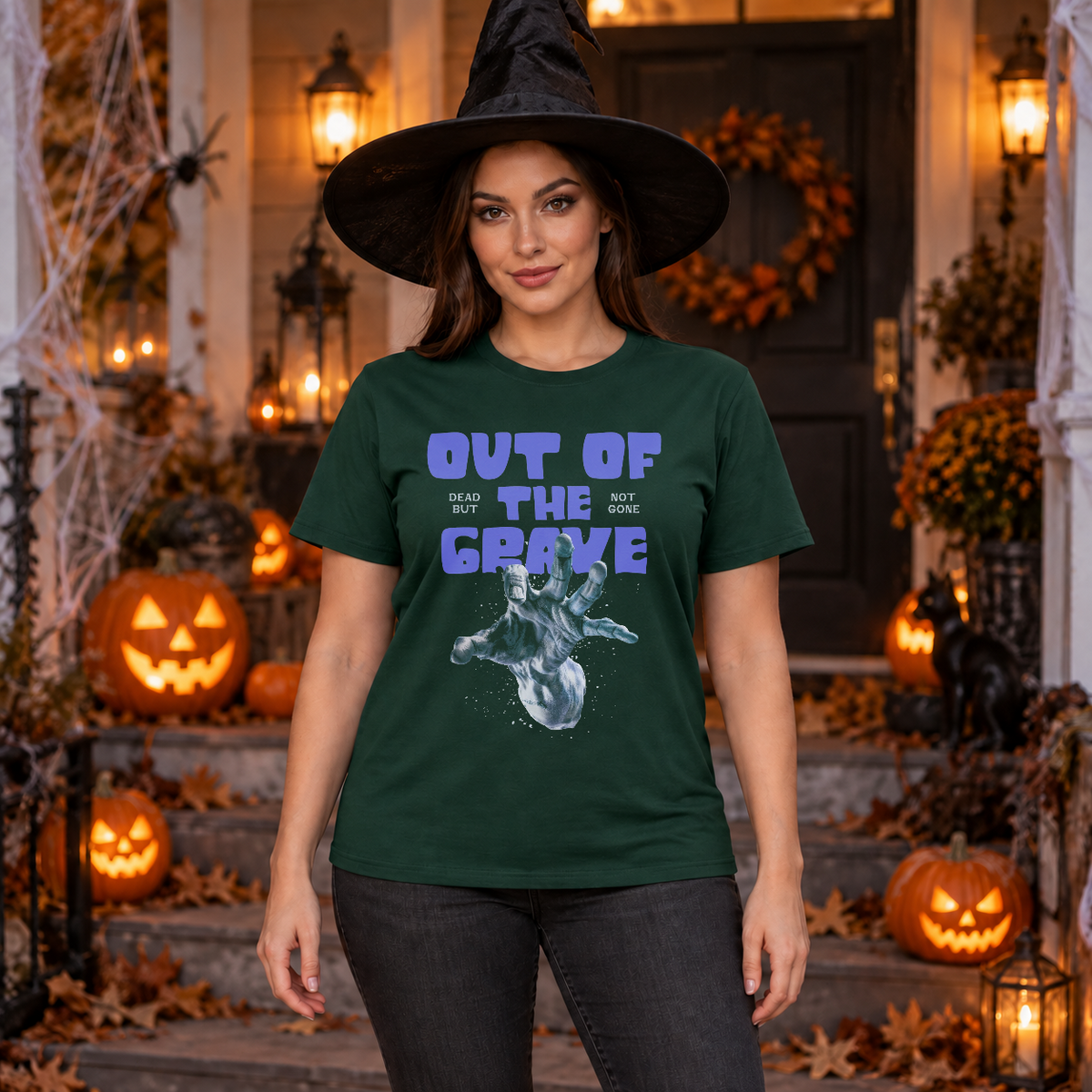 Out of The Grave T-Shirt – Dark Streetwear Graphic Design Graphic Tee - Color: forest green