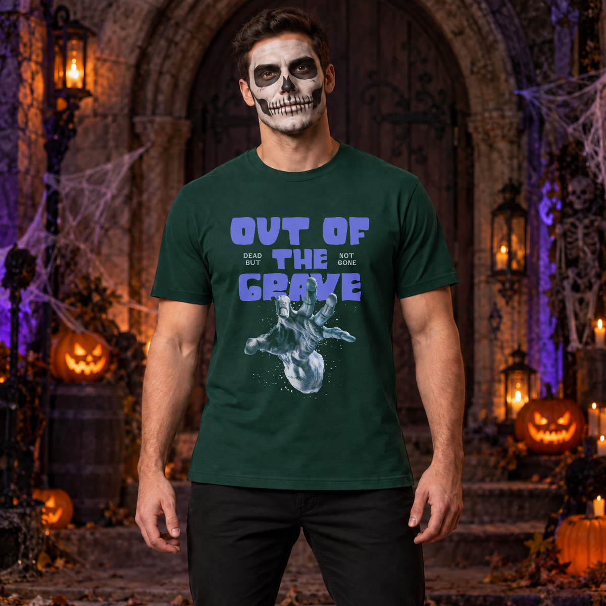 Out of The Grave T-Shirt – Dark Streetwear Graphic Design Graphic Tee - Color: forest green