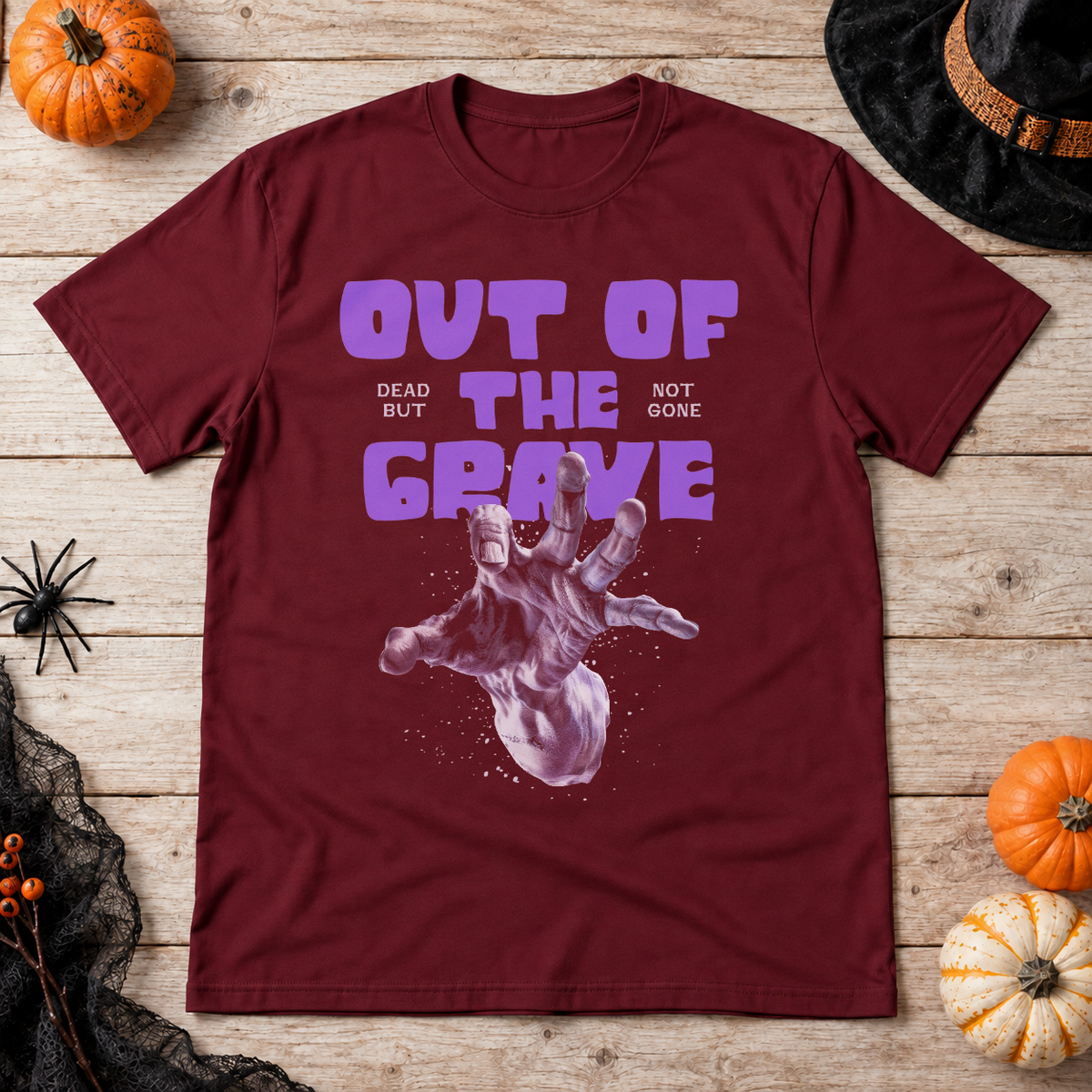 Out of The Grave T-Shirt – Dark Streetwear Graphic Design Graphic Tee - Color: maroon
