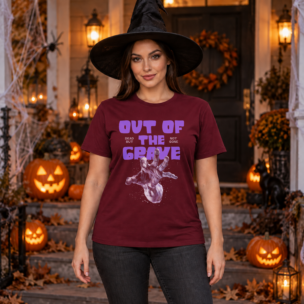 Out of The Grave T-Shirt – Dark Streetwear Graphic Design Graphic Tee - Color: maroon