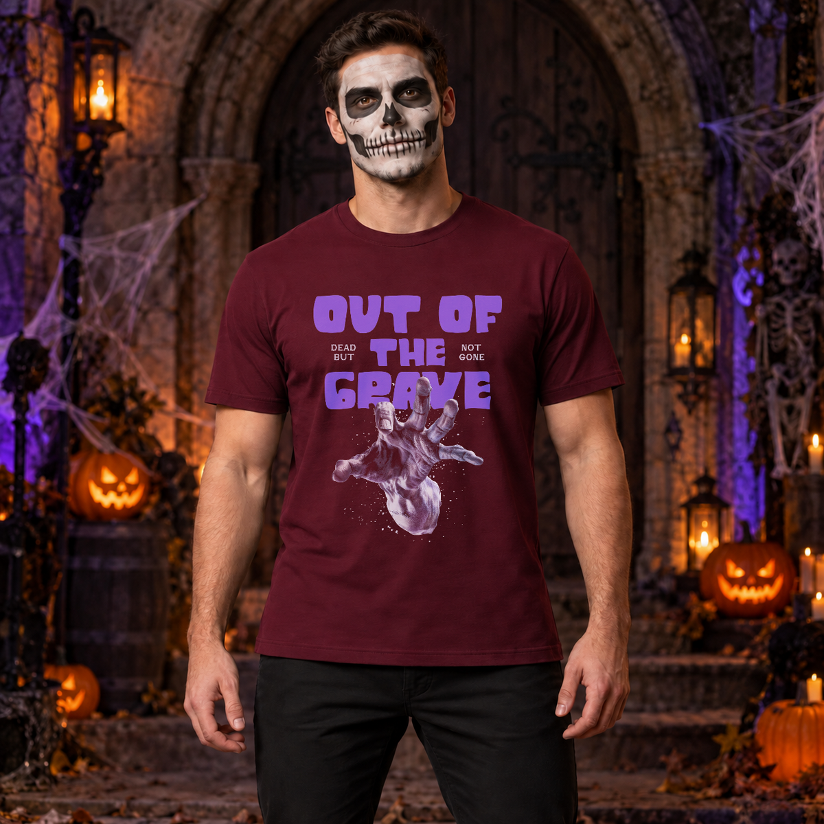 Out of The Grave T-Shirt – Dark Streetwear Graphic Design Graphic Tee - Color: maroon