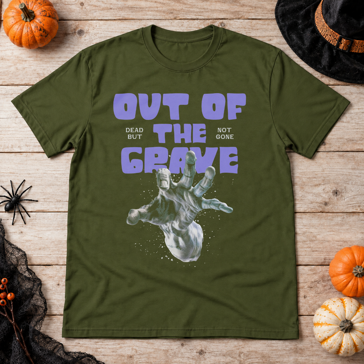 Out of The Grave T-Shirt – Dark Streetwear Graphic Design Graphic Tee - Color: military green