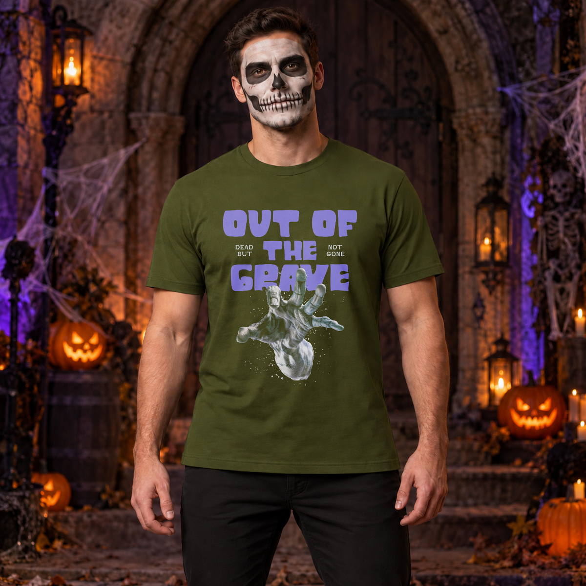Out of The Grave T-Shirt – Dark Streetwear Graphic Design Graphic Tee - Color: military green