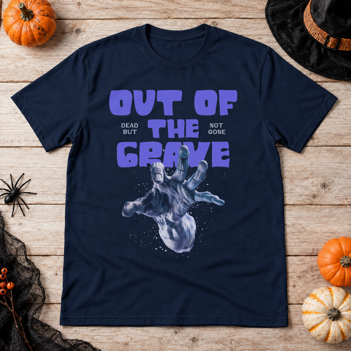 Out of The Grave T-Shirt – Dark Streetwear Graphic Design Graphic Tee - Color: navy