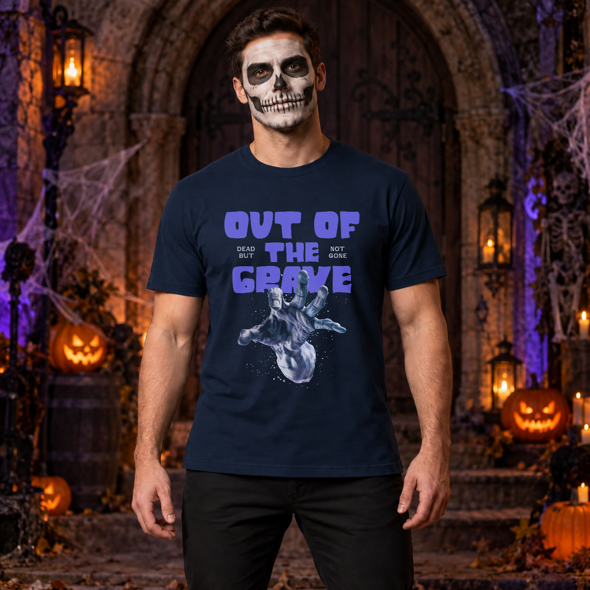 Out of The Grave T-Shirt – Dark Streetwear Graphic Design Graphic Tee - Color: navy