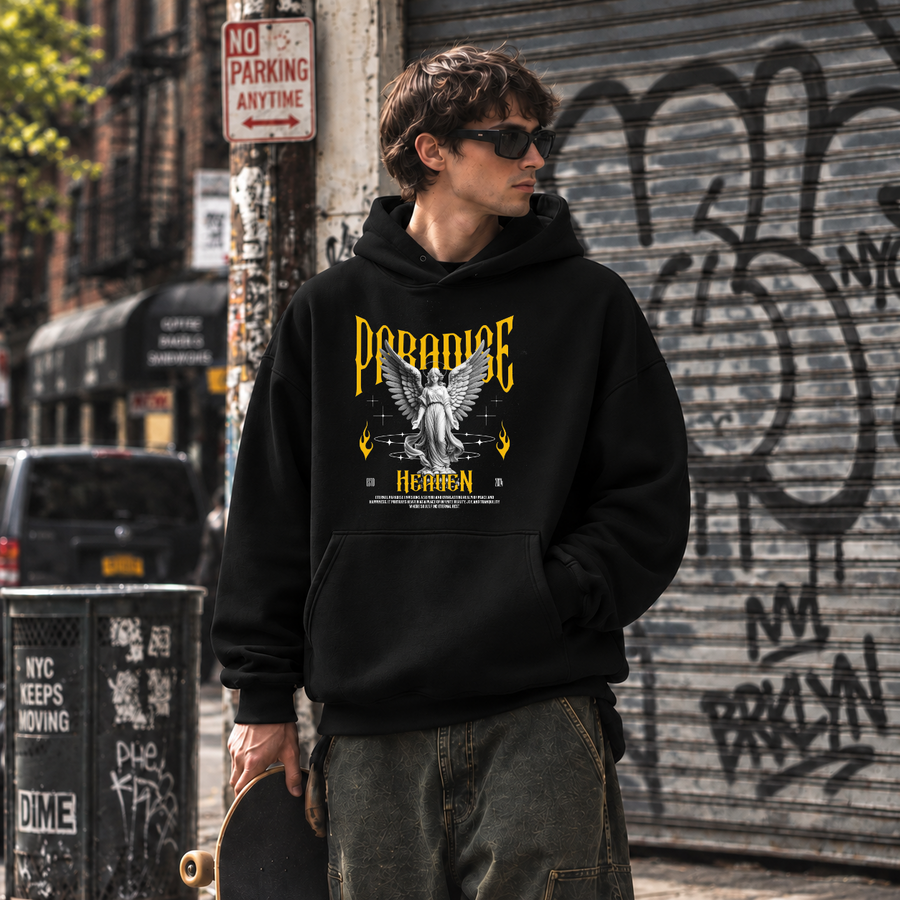 Paradise Heaven Angel Hoodie – Dark Art / Renaissance Aesthetic Graphic Hoodie - Color: black
