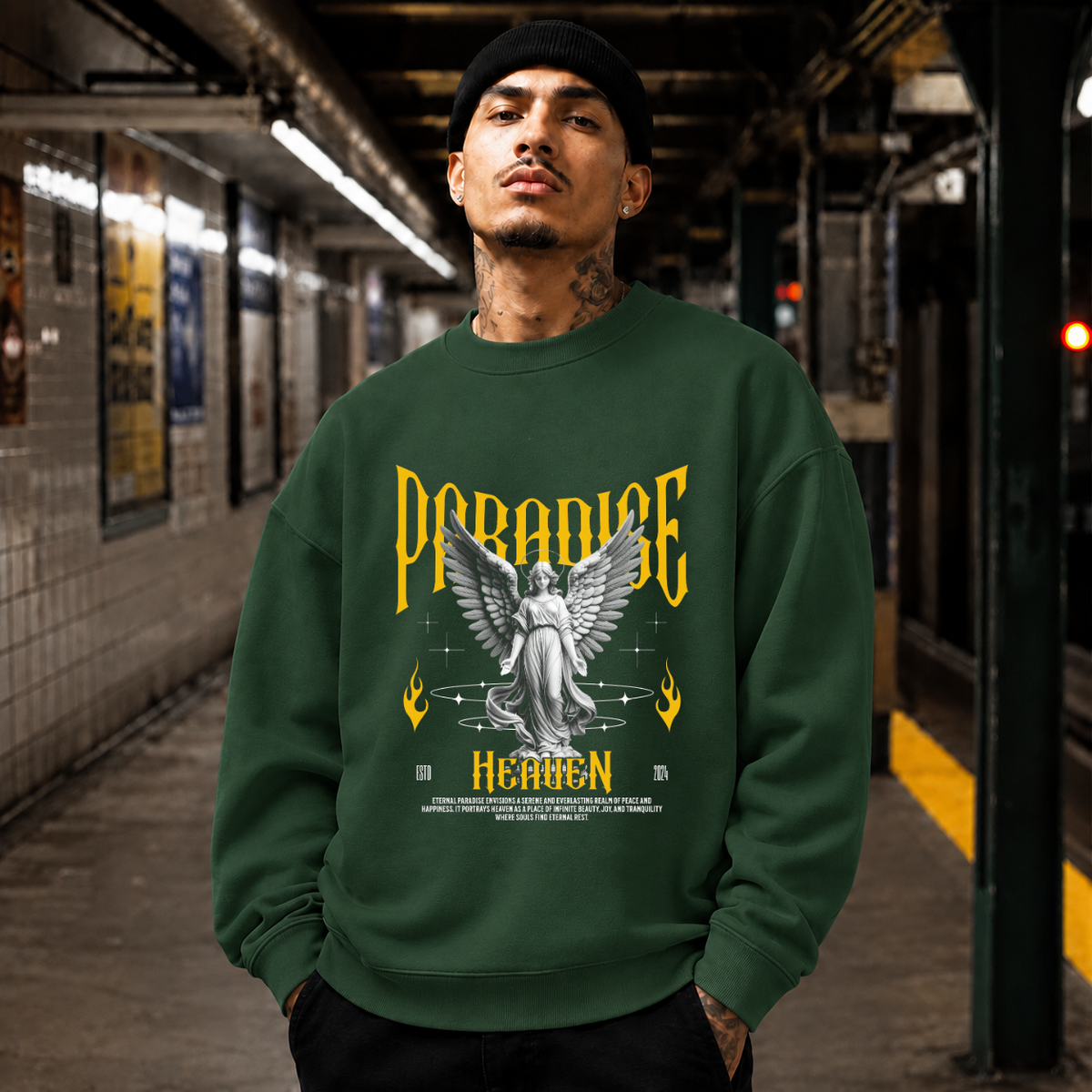 Paradise Heaven Angel T-Shirt – Dark Art / Renaissance Aesthetic Graphic Tee - Color: forest green
