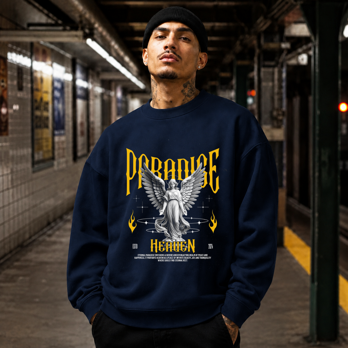 Paradise Heaven Angel T-Shirt – Dark Art / Renaissance Aesthetic Graphic Tee - Color: navy