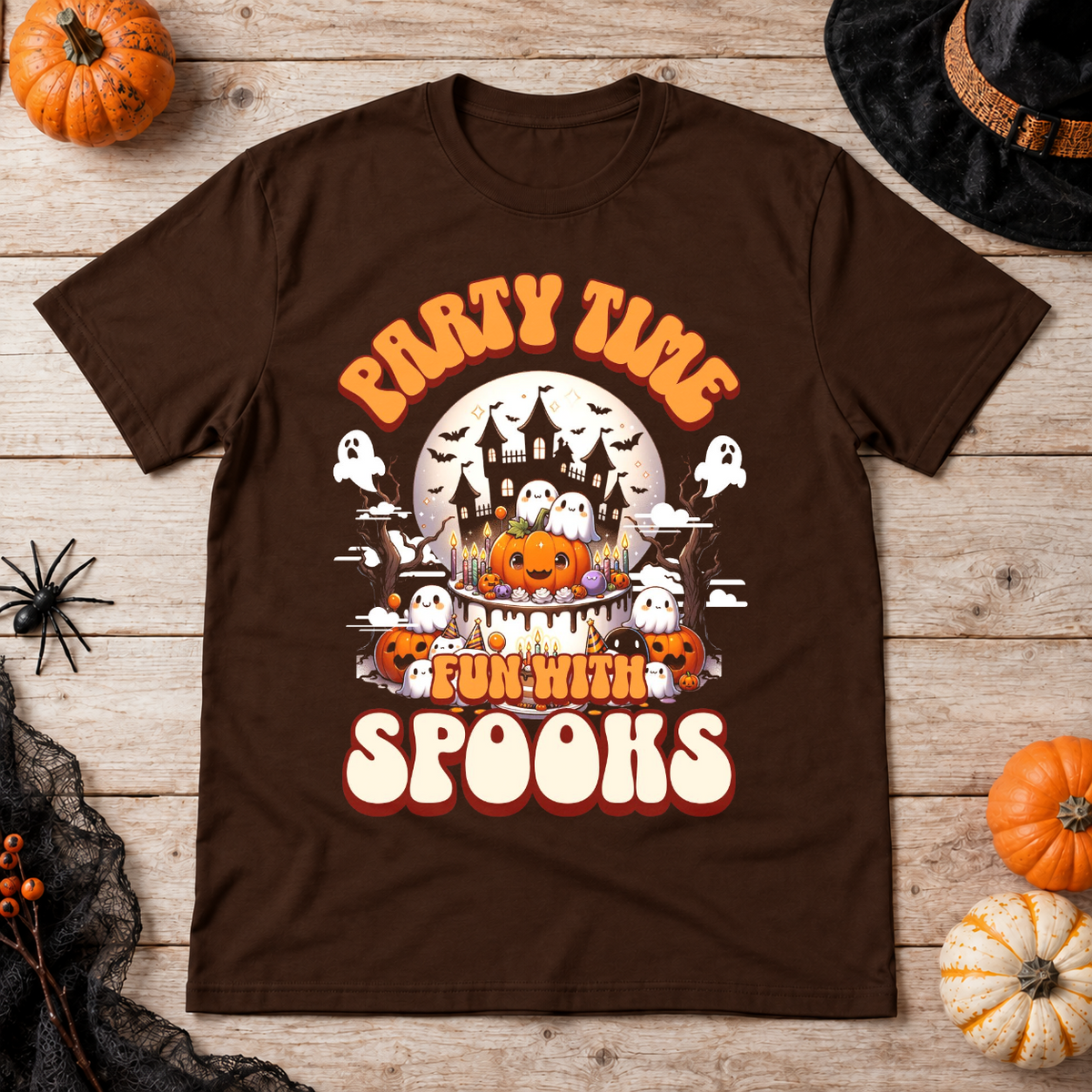Party Time T-Shirt – Dark Editorial Graphic Design Graphic Tee - Color: chocolate