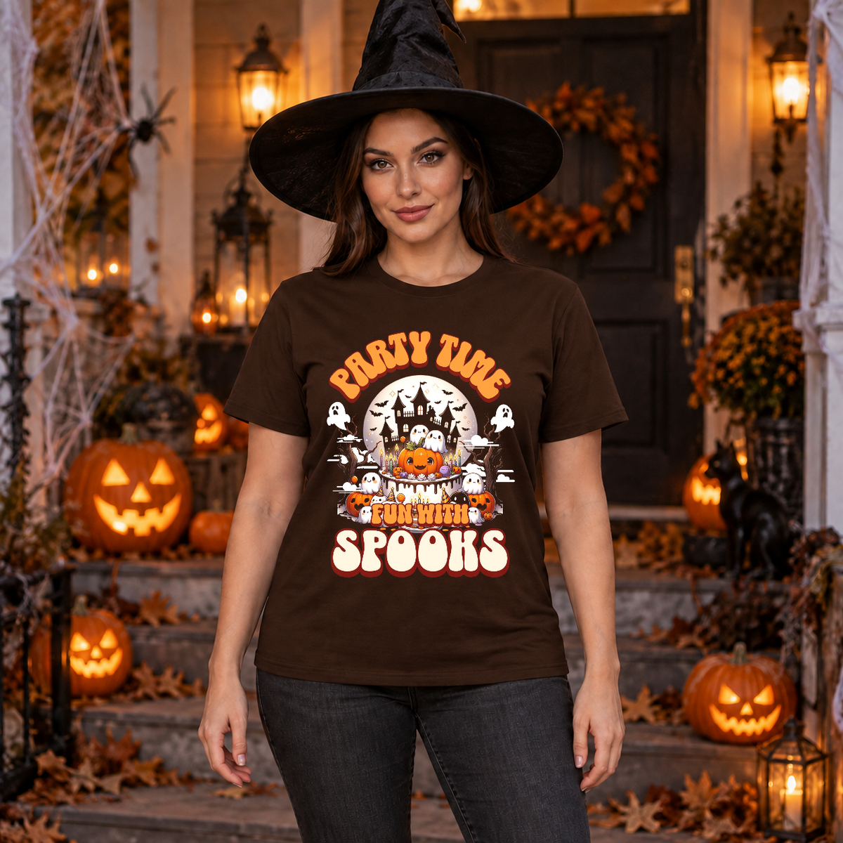 Party Time T-Shirt – Dark Editorial Graphic Design Graphic Tee - Color: chocolate