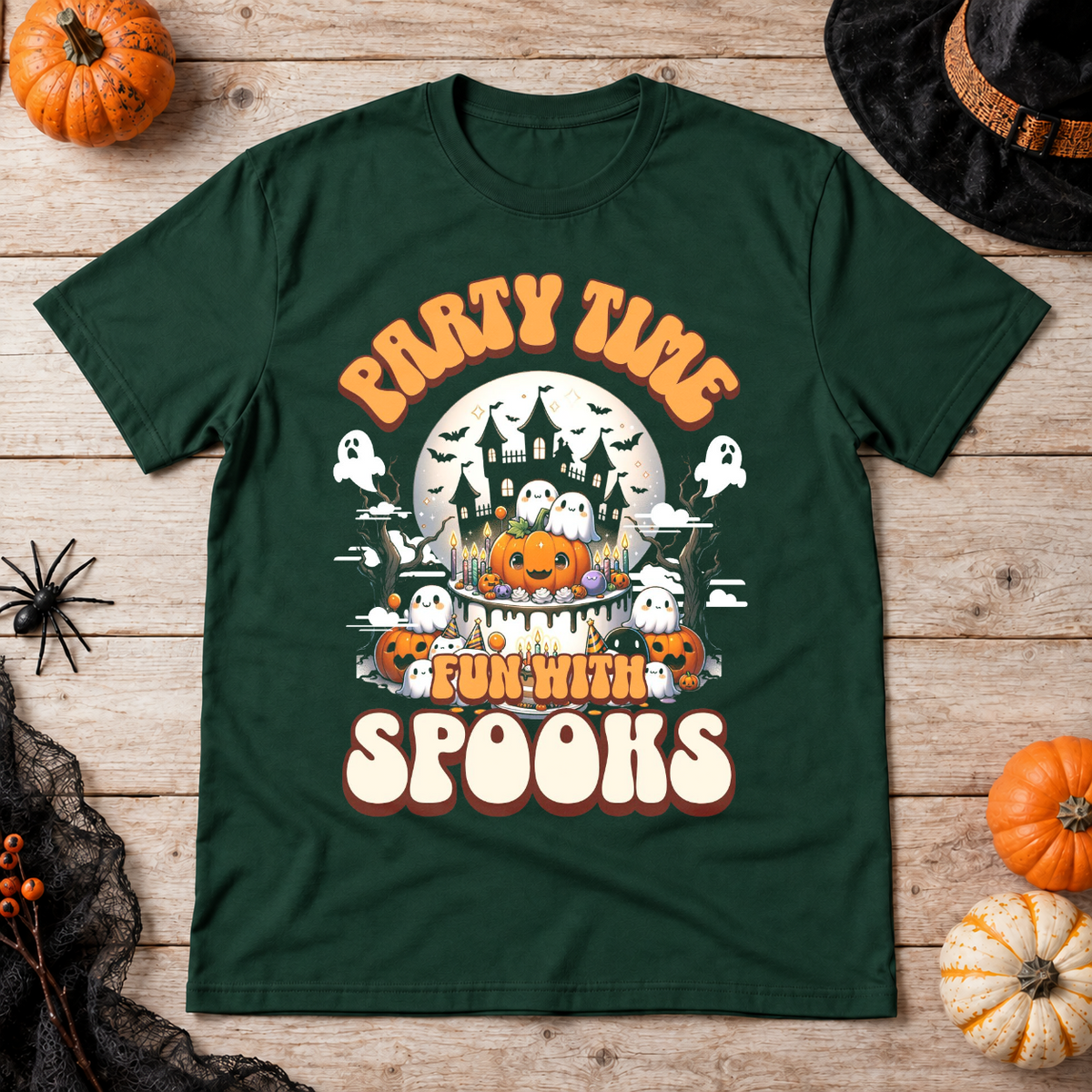 Party Time T-Shirt – Dark Editorial Graphic Design Graphic Tee - Color: forest green