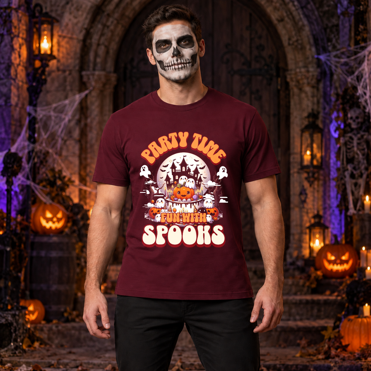 Party Time T-Shirt – Dark Editorial Graphic Design Graphic Tee - Color: maroon