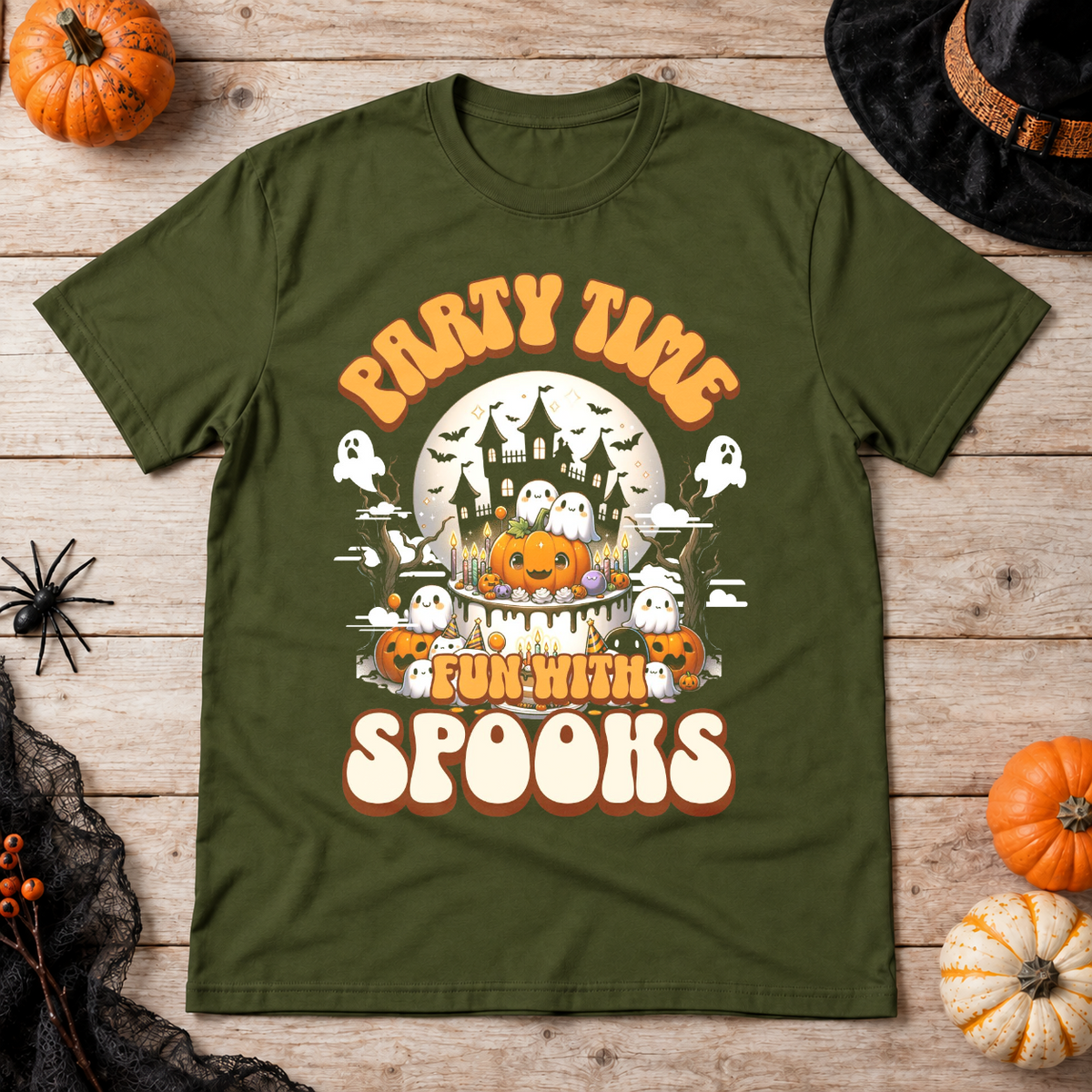 Party Time T-Shirt – Dark Editorial Graphic Design Graphic Tee - Color: military green