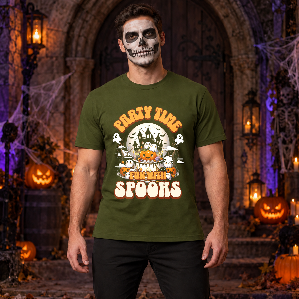 Party Time T-Shirt – Dark Editorial Graphic Design Graphic Tee - Color: military green