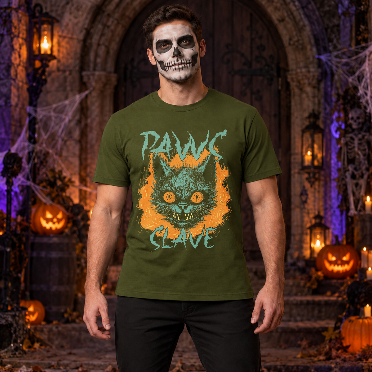 Paws Slave T-Shirt – Dark Editorial Graphic Design Graphic Tee - Color: military green