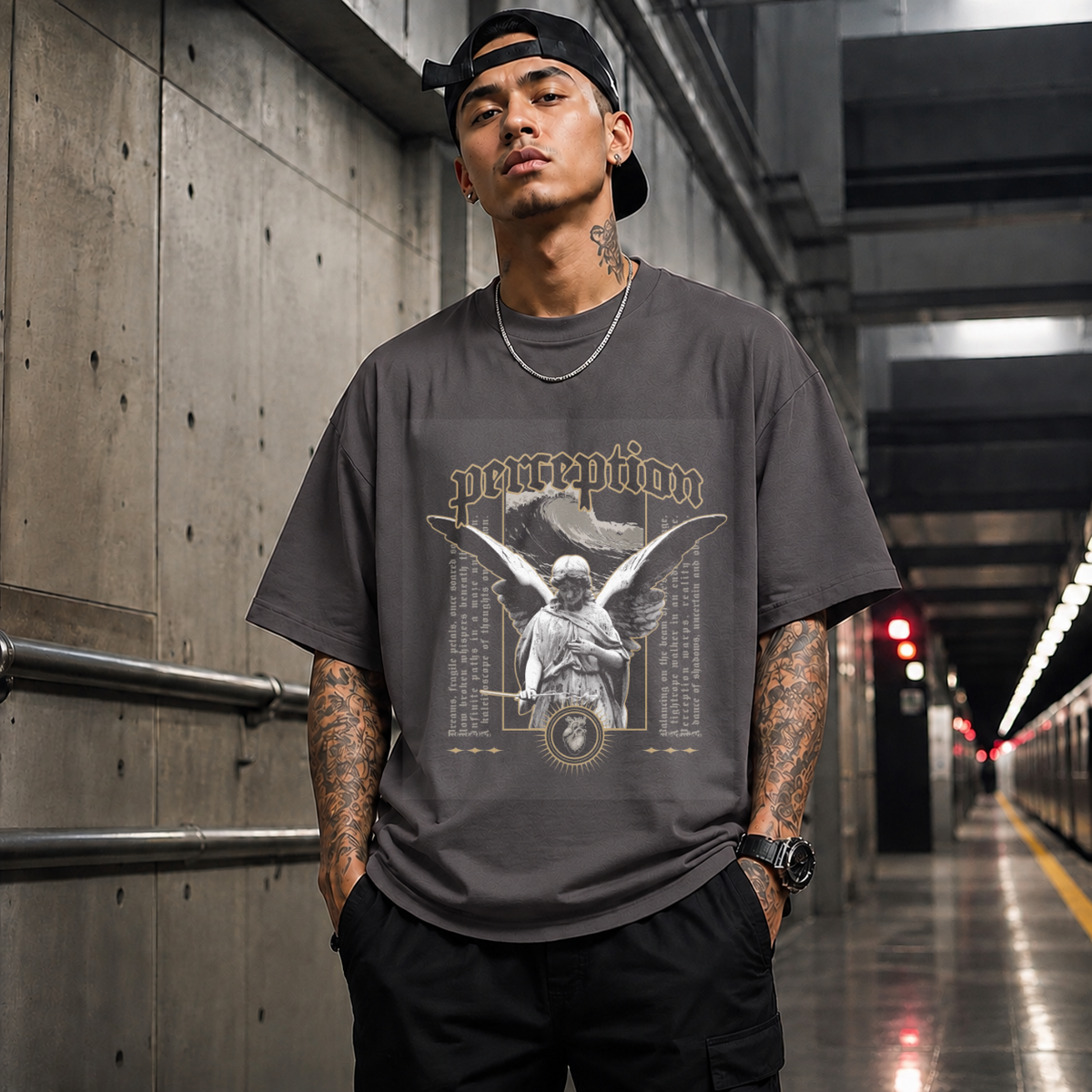 Perception Angel T-Shirt – Dark Art / Renaissance Aesthetic Graphic Tee - Color: Charcoal