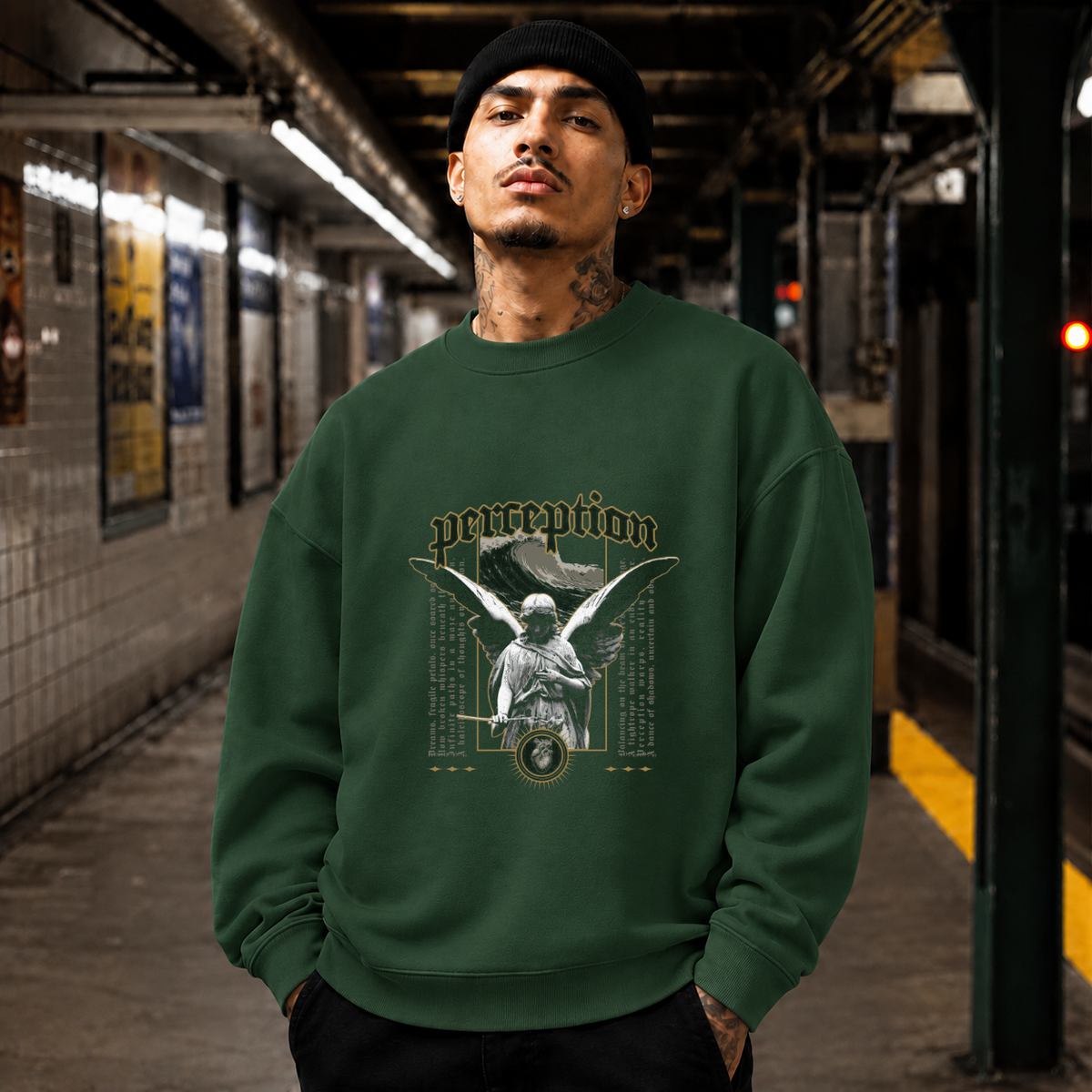 Perception Angel T-Shirt – Dark Art / Renaissance Aesthetic Graphic Tee - Color: forest green